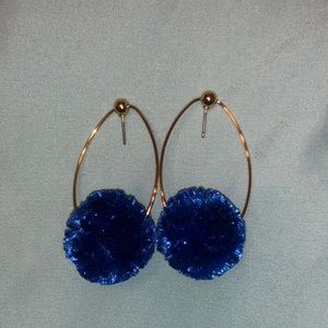 Blue Pom Pom Earrings